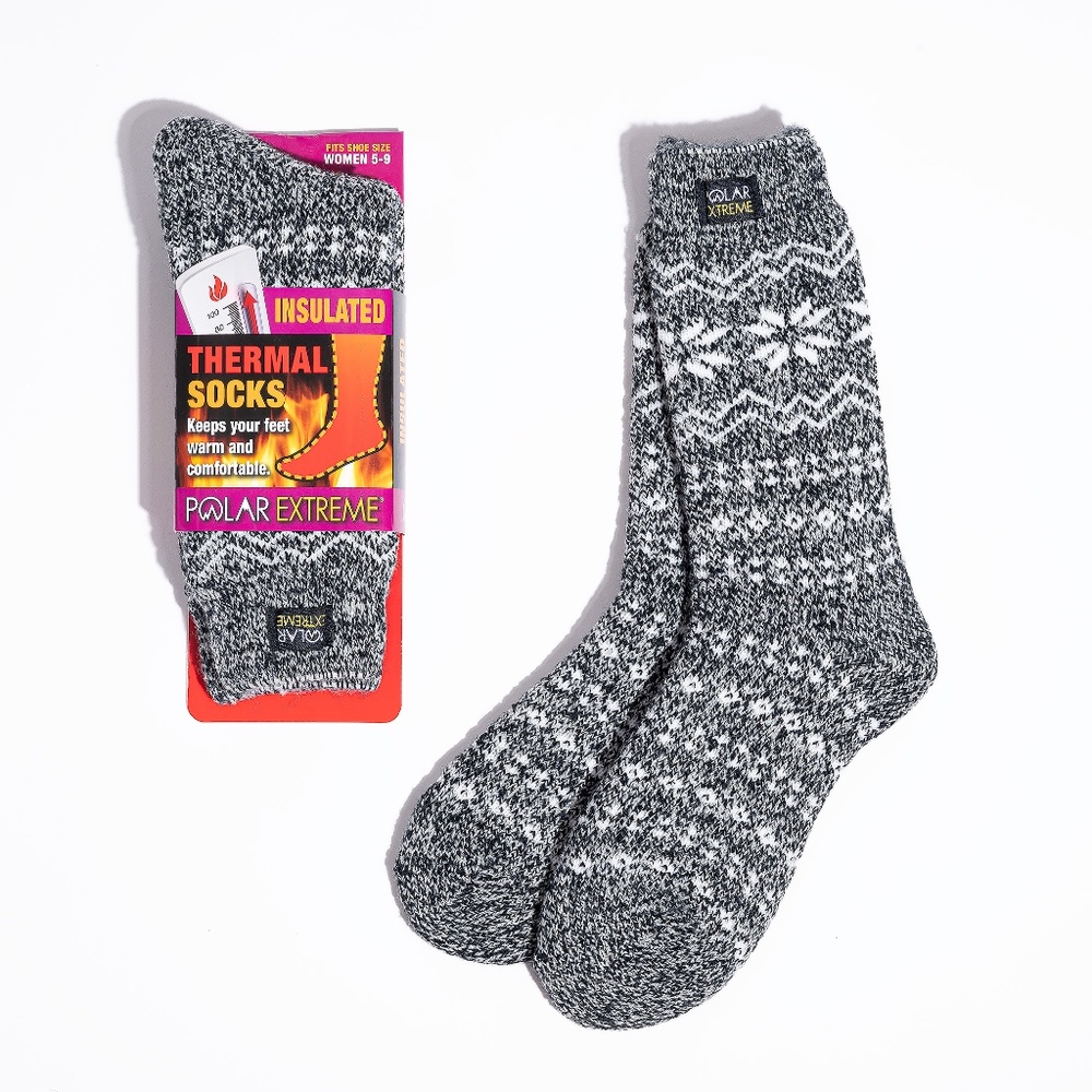 Gray/White Snowflake Insulated Thermal Crew Socks